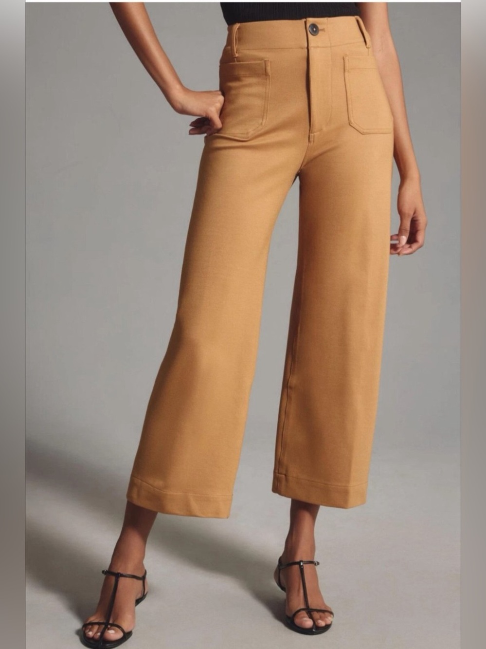 Maeve Colette Cropped Wide Leg Pants Khaki Ponte size 27